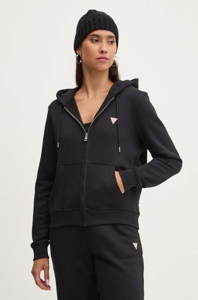 Guess Gj Zip Hood Reg Mini Tri Sweat Γυναικείο Ζακέτα Φούτερ Μαύρο