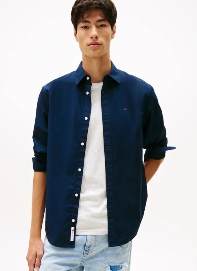 Tommy Hilfiger Tjm Reg Poplin Shirt Ανδρικό Πουκάμισο Μπλε