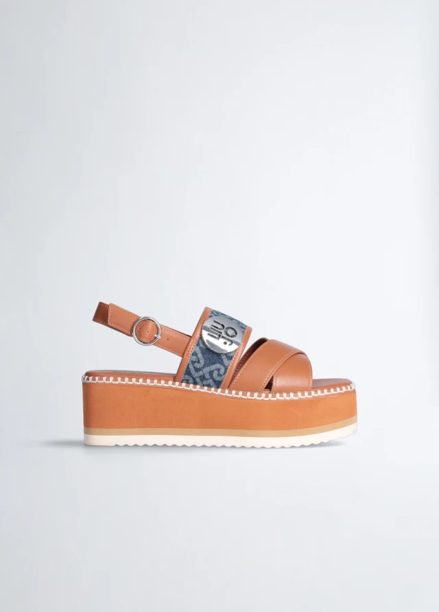Liu Jo Aba 20 - Sandal Flat Form Calf Leather/Printed Γυναικεία Δερμάτινα Σανδάλια Ταμπά