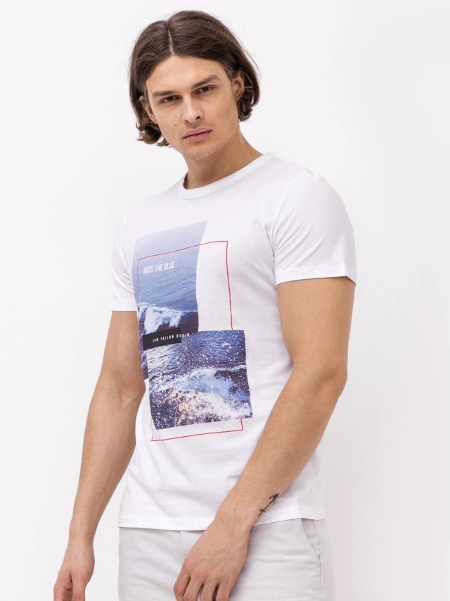 Tom Tailor 2Nd 102 T-Shirt With Fotop Μπλουζα Ανδρικο Λευκο