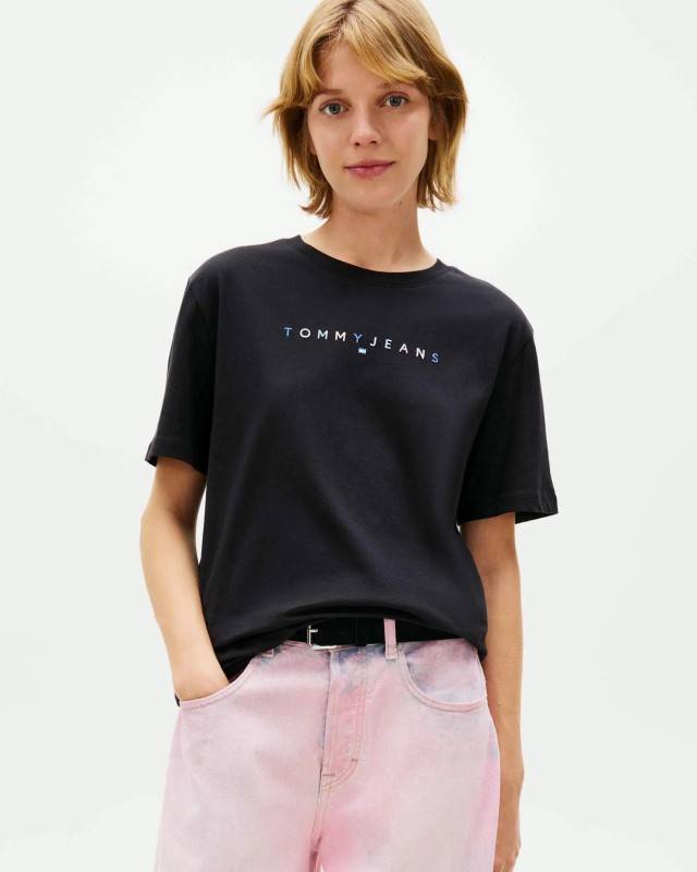 Tommy Hilfiger Tjw Rlx Color Linear Ss Tee Ext Γυναικεία Μπλούζα Μαύρη