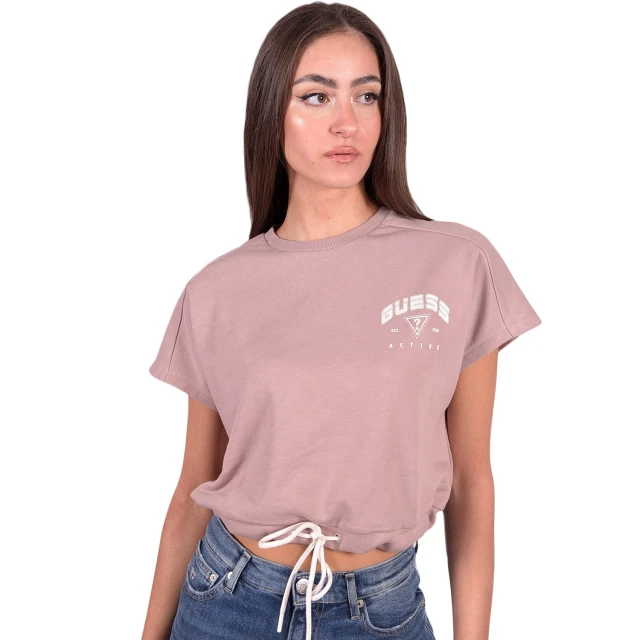 Guess Activewr Ss Sweatshirt - Cozy Light Terry Fleece Γυναικειο Φουτερ Μπεζ