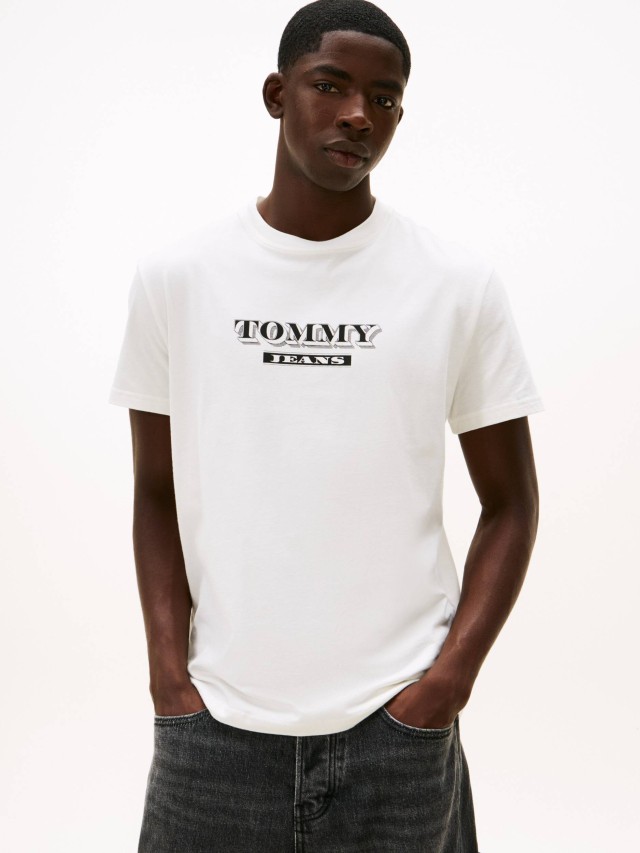 Tommy Hilfiger Tjm Reg Bills Font Ss Tee Ext Ανδρική Μπλούζα Εκρού