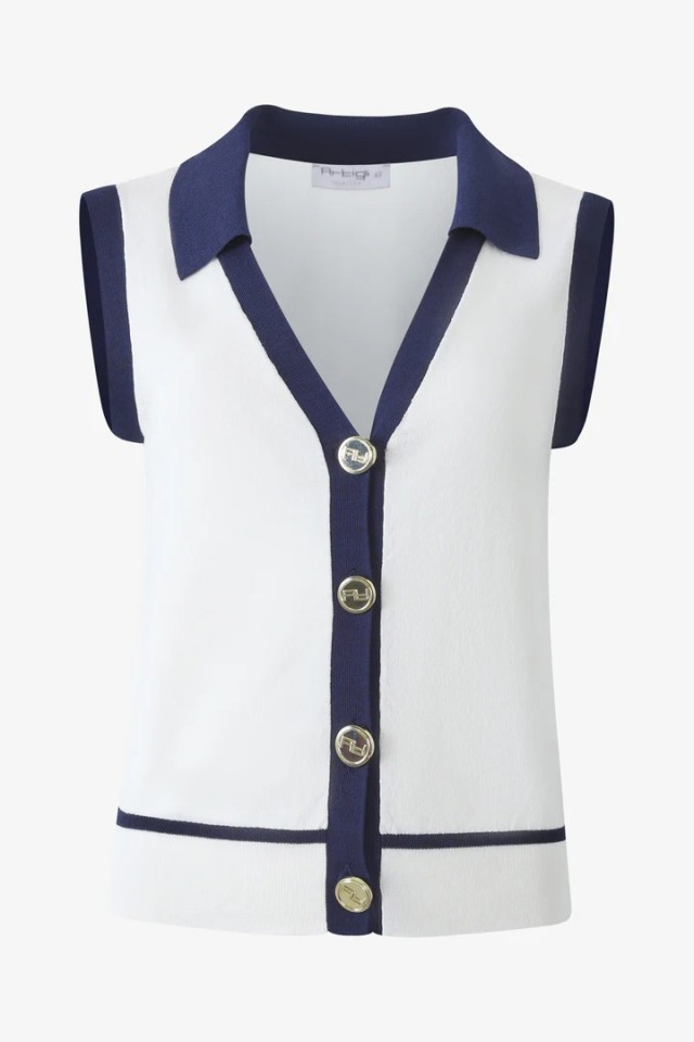 ARTIGLI GILET Γυναικεια Πλεκτη Ζακετα Λευκο-Μπλε