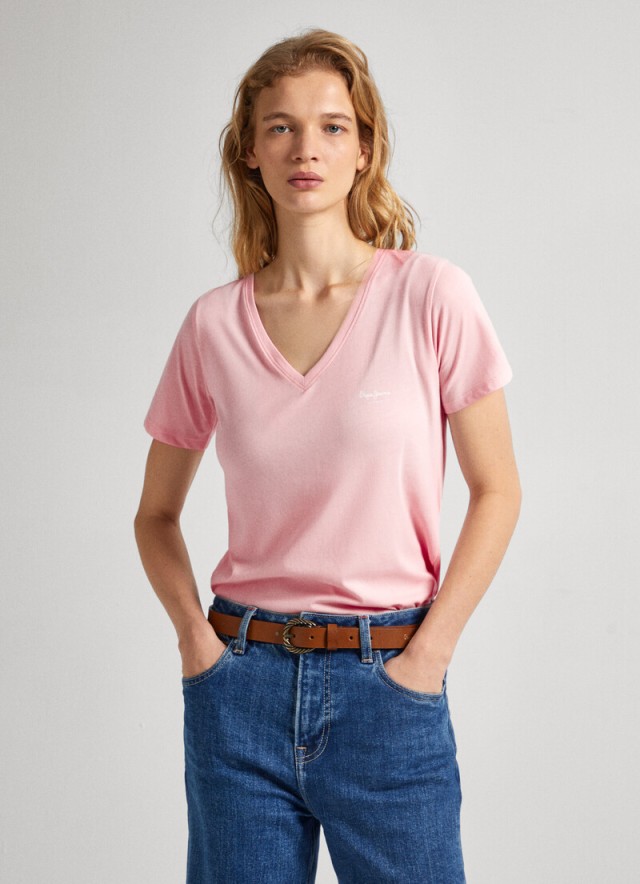 Pepe Jeans E2 Drop 3 Lorette V Neck Γυναικεία Μπλούζα Ροζ