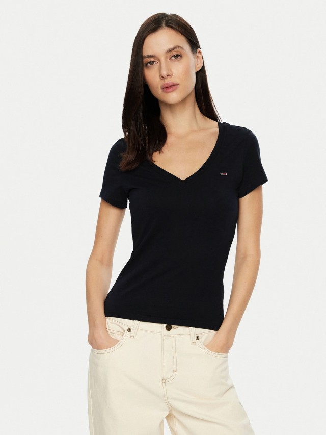 Tommy Hilfiger Tjw V-Neck Tee Γυναικεία Μπλούζα Μαύρη