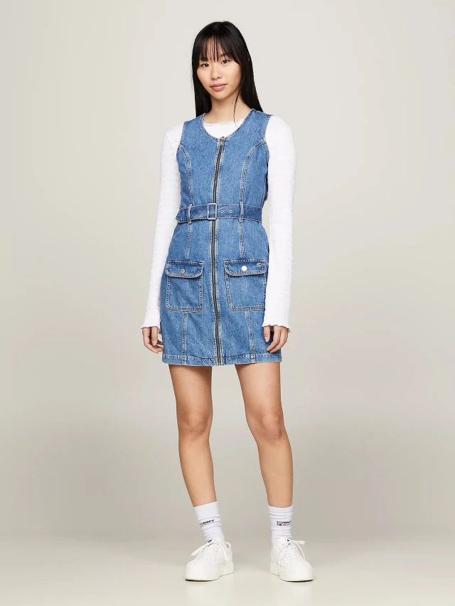 Tommy Hilfiger Sl Belted Zip Dress Γυναικείο Φόρεμα Τζιν