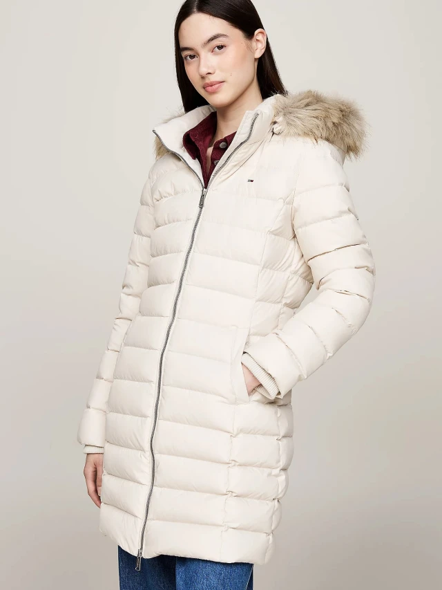 Tommy Hilfiger Tjw Essential Hooded Down Coat Γυναικείο Μπουφάν Εκρού