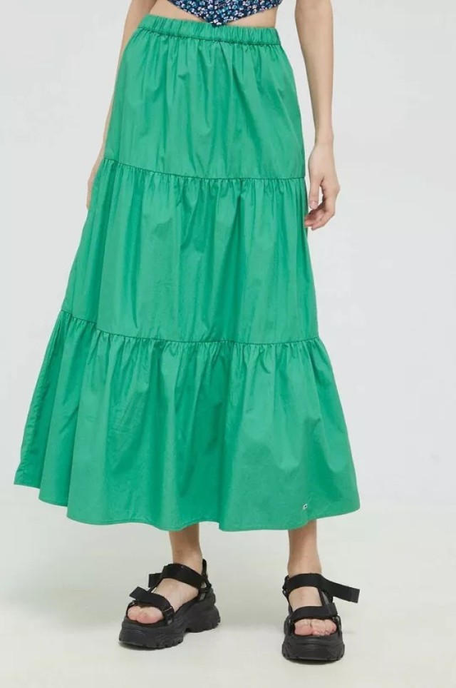 Tommy Hilfiger Tjw Poplin Tiered Midi Skirt Γυναικεία Φούστα Πράσινη