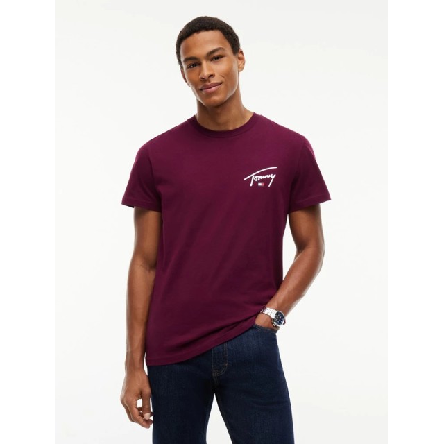 Tommy Hilfiger Tjm Slim Signature Chest Tee Ext Ανδρικη Μπλουζα Σκουρο Μωβ
