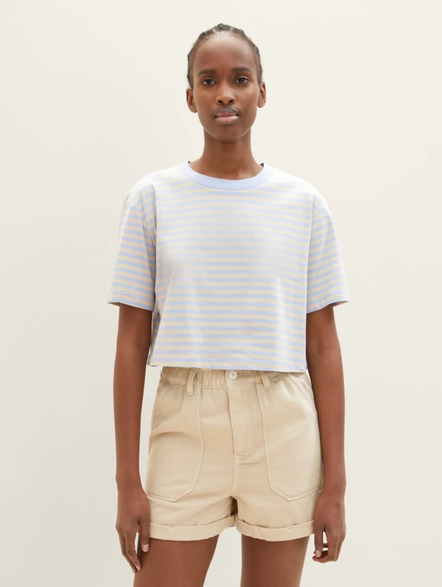 Τom Tailor 304 Oversized Cropped Γυναικεία Μπλούζα Μπλε