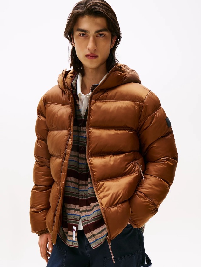 Tommy Hilfiger Tjm Hooded Logo Puffer Ext Ανδρικό Μπουφάν Καφέ