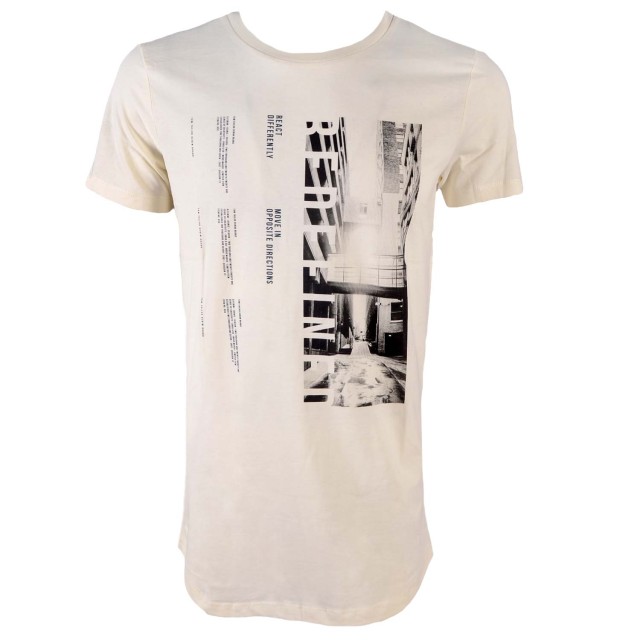 Tom Tailor 1St 101 T-Shirt With Photoprint Μπλουζα Ανδρικο Εκρου