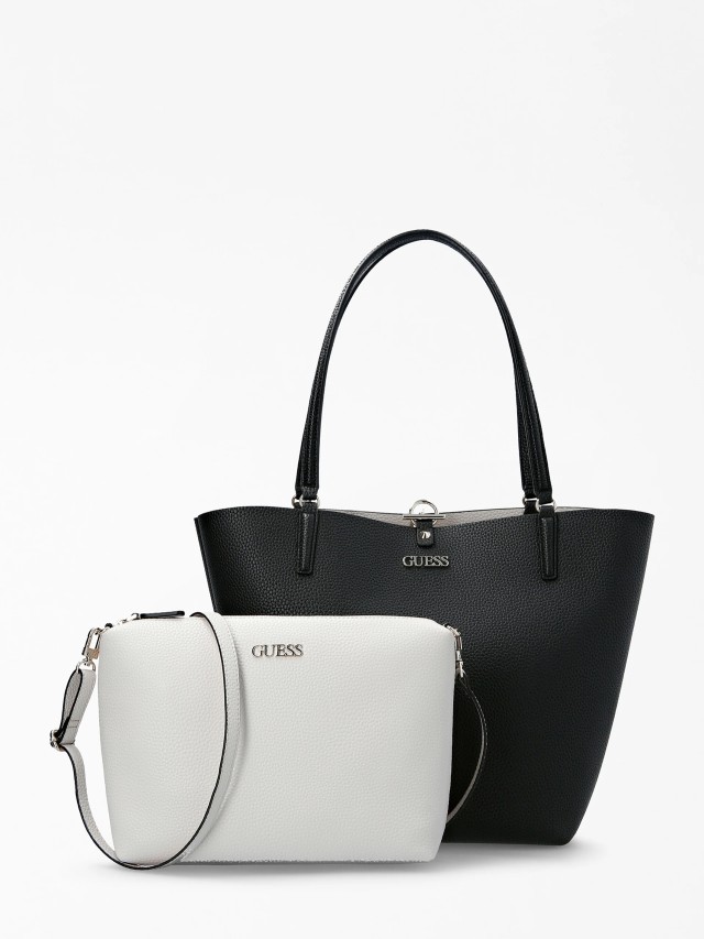 Guess Alby Toggle Tote Γυναικεια Τσαντα Ανθρακι
