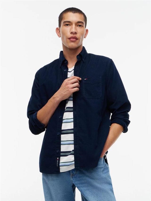 Tommy Hilfiger Tjm Reg Baby Corduroy Shirt Ext Ανδρικό Πουκάμισο Κοτλε Μπλε