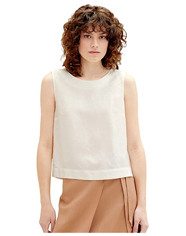 Τom Tailor 304 Blouse Top Linen Mix Γυναικεία Μπούζα Λευκή