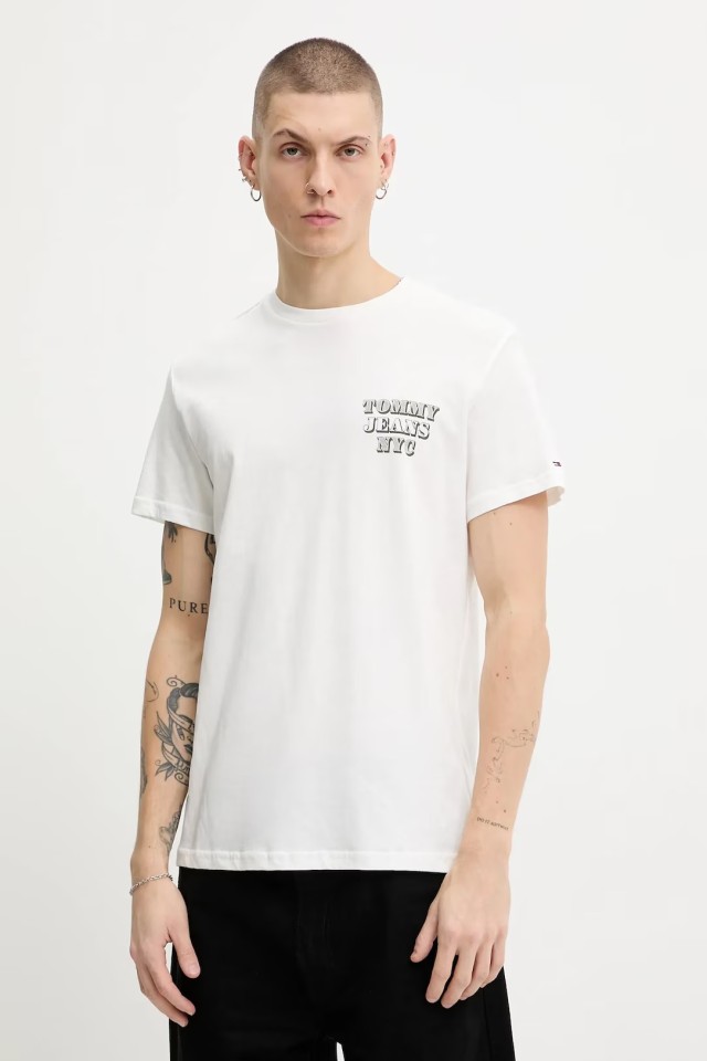 Tommy Hilfiger Tjm Slim Entry Bills Ss Tee Ανδρική Μπλούζα Εκρού