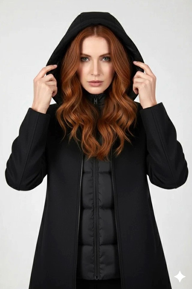 Artigli Γυναικείο Παλτο Midi Με Καπιτονε Γιλεκο Μαυρο