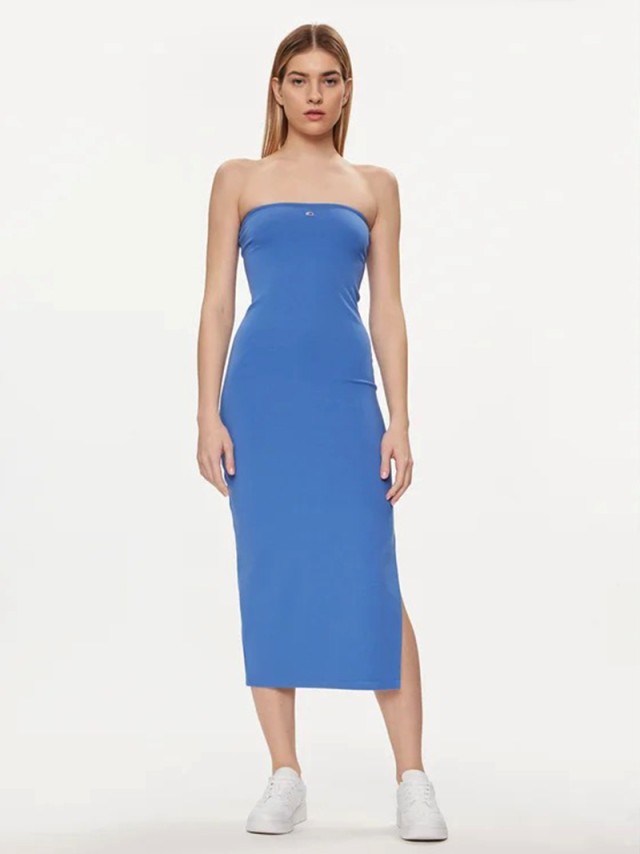 Tommy Hilfiger Tjw Midi Bodycon Tube Dress Γυναικείο Φόρεμα Μπλε