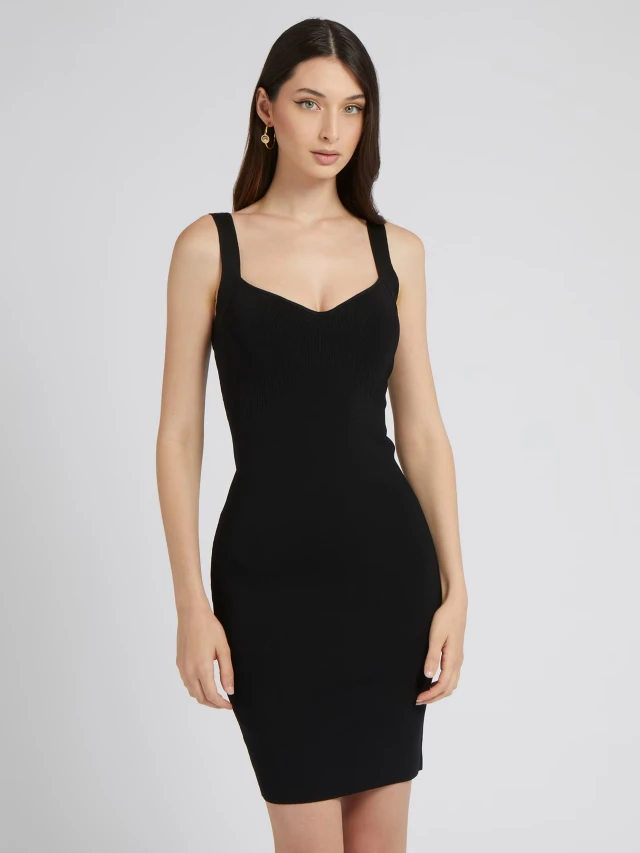 Guess Es Sl Mirage Anise Rib Dress Γυναικείο Φόρεμα Μαύρο
