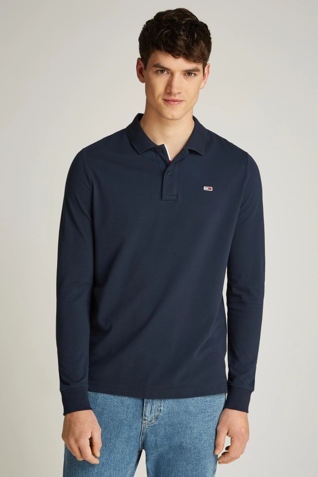 Tommy Hilfiger Tjm Slim Placket Polo Ls Ext Ανδρική Μπλούζα Polo Μπλε