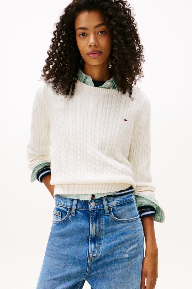 Tommy Hilfiger Tjw Tjw Cable Essential Sweater Γυναικείο Πλεκτό Εκρού