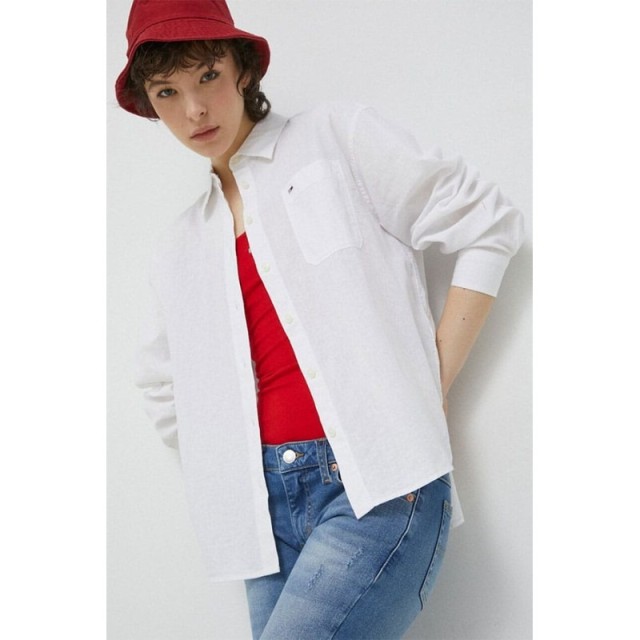 Tommy Hilfiger Tjw Solid Linen Blend Shirt Γυναικείο Πουκάμισο Λευκό