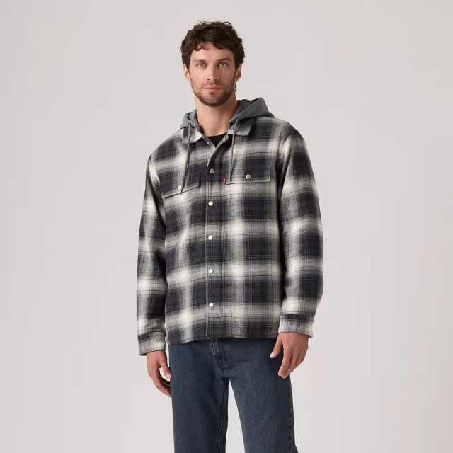Levis Francisco Sherpa Flannel Greys Ανδρικό Μπουφάν Καρο Γκρι