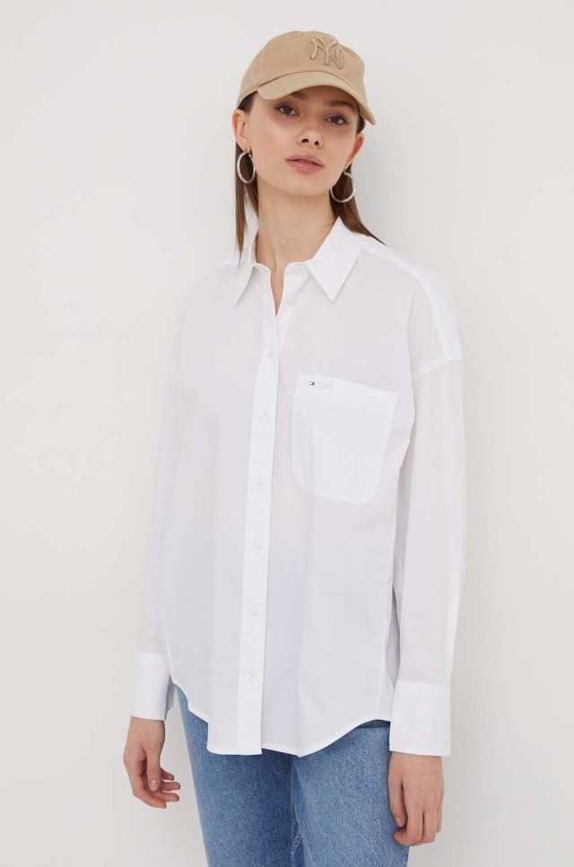 Tommy Hilfiger Tjw Ovs Cotton Shirt Ext Γυναικείο Πουκάμισο Λευκό