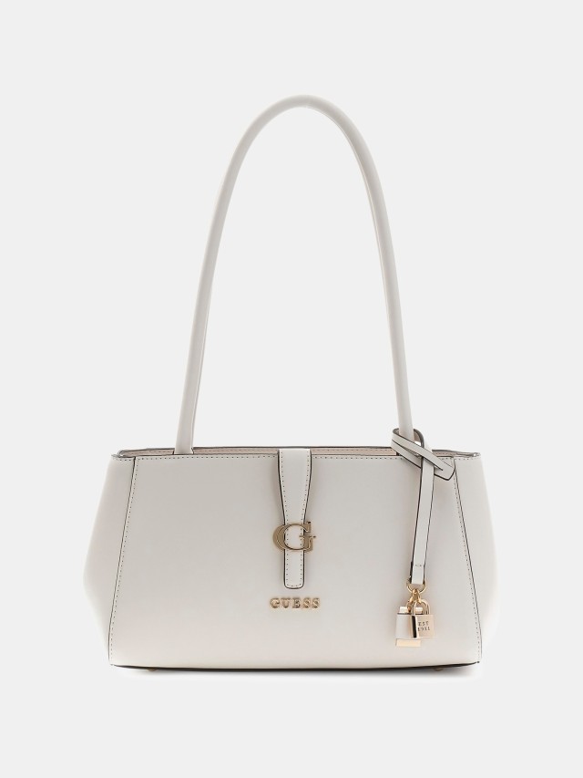 Guess Carrie Grlfrnd Shldr Satchel Γυναικεία Τσάντα Εκρού