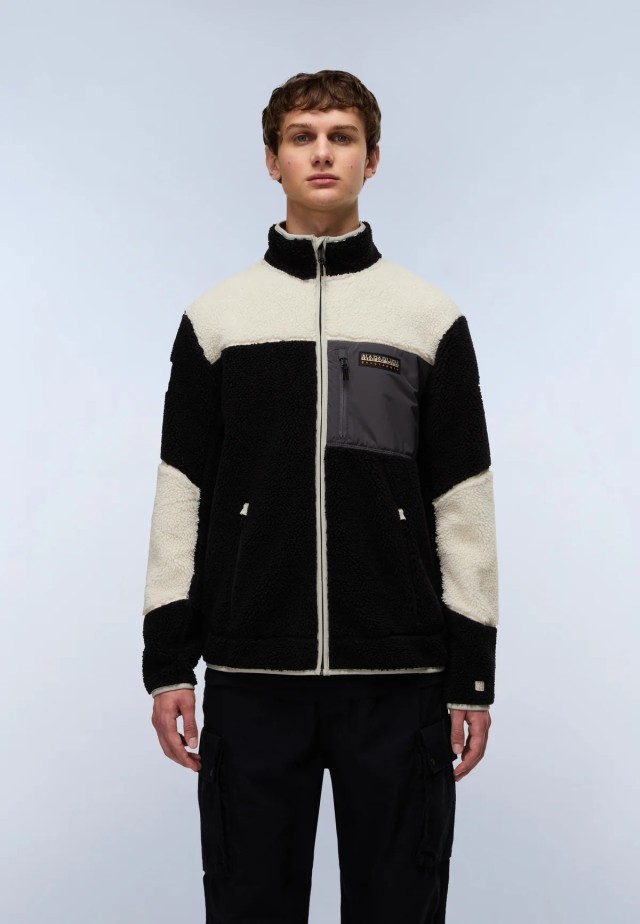 Napapijri Yupik Fz 3 Cb Mcb Ανδρική Ζακέτα Fleece Λαιμοκοψη Ασπρο Μαυρο