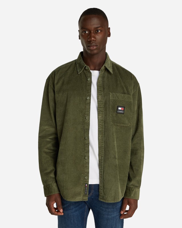 Tommy Hilfiger Tjm Rlx Chnky Corduroy Shirt Ext Ανδρικό Πουκάμισο Κοτλέ Λαδί