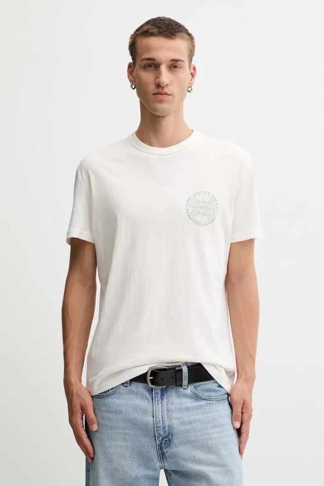 Tommy Hilfiger Tjm Reg Bball Tee Ext Ανδρική Μπλούζα Εκρού