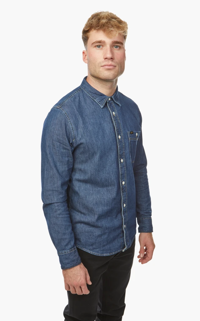 Lee Leesure Shirt Ανδρικο Πουκαμισο Τζιν Stone Wash