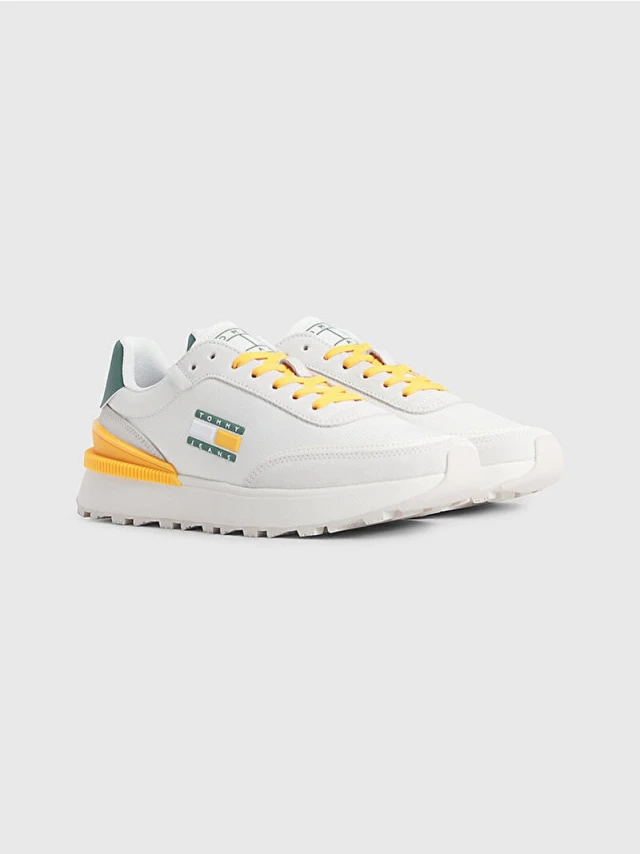 Tommy Hilfiger Tjm Tech Runner Material Mix Ανδρικά Sneakers Εκρού