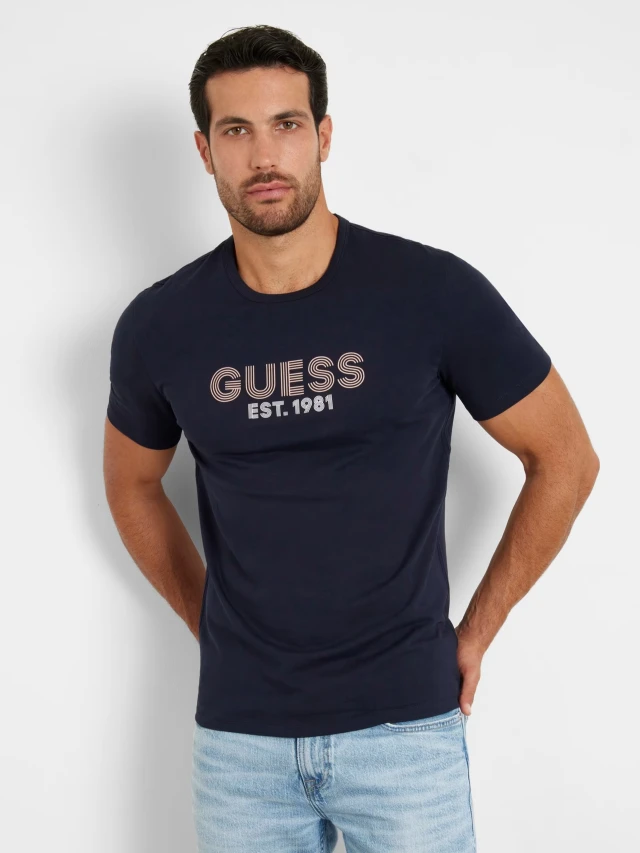 Guess Ss Cn Classic Design Tee Ανδρική Μπλούζα Μπλε