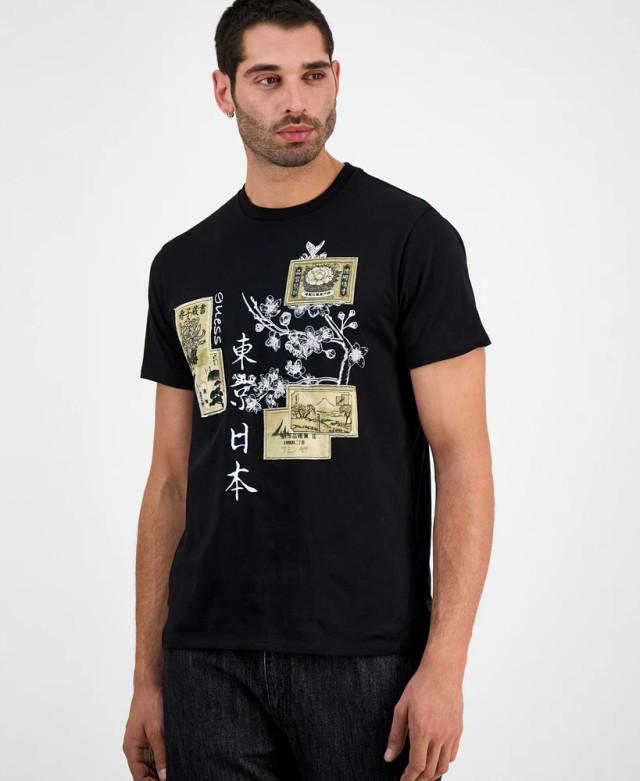 Guess Ss Bsc Japanese Stamps Tee Ανδρική Μπλούζα Μαύρη