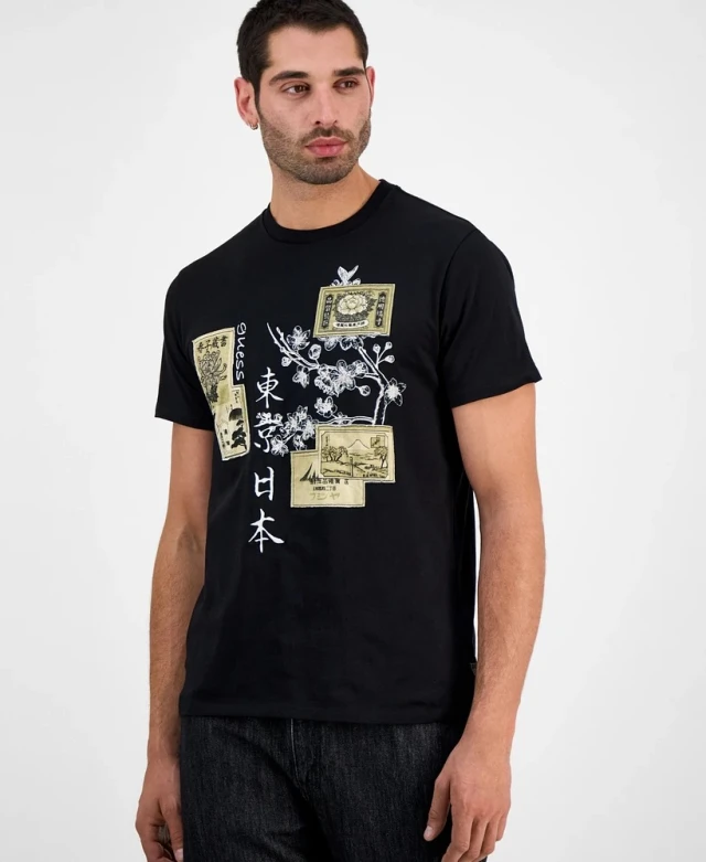 Guess Ss Bsc Japanese Stamps Tee Ανδρική Μπλούζα Μαύρη