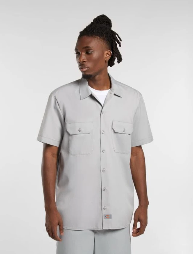 Dickies Work Shirt Ss Rec Ultimate Gray Ανδρικο Πουκαμισο Κοντομάνικο Γκρι