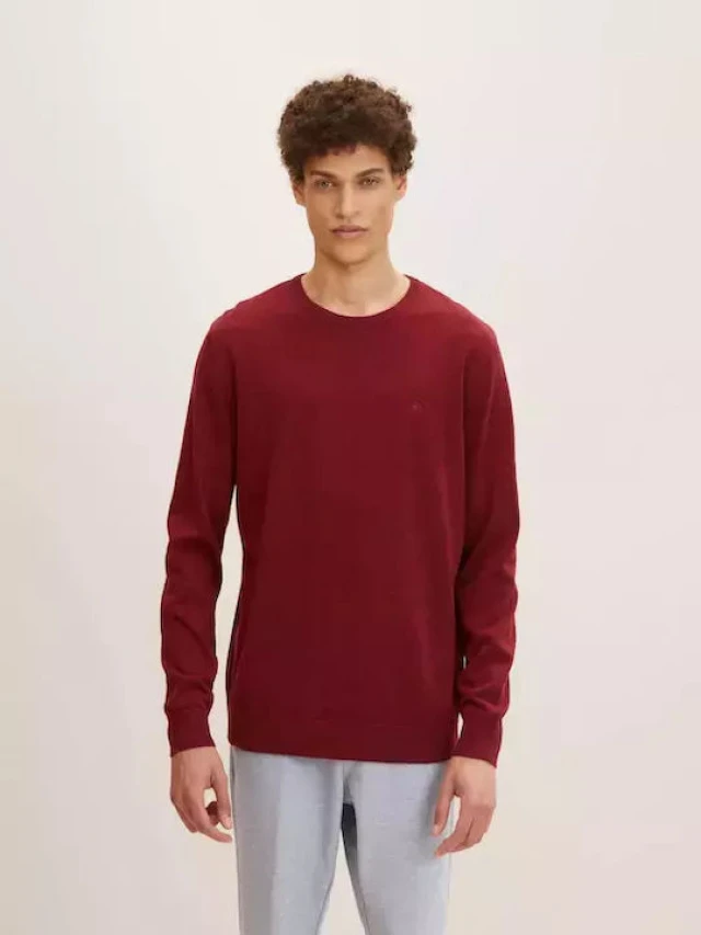 Tom Tailor Basic Crew Ανδρικο Πλεκτο Μπορντο