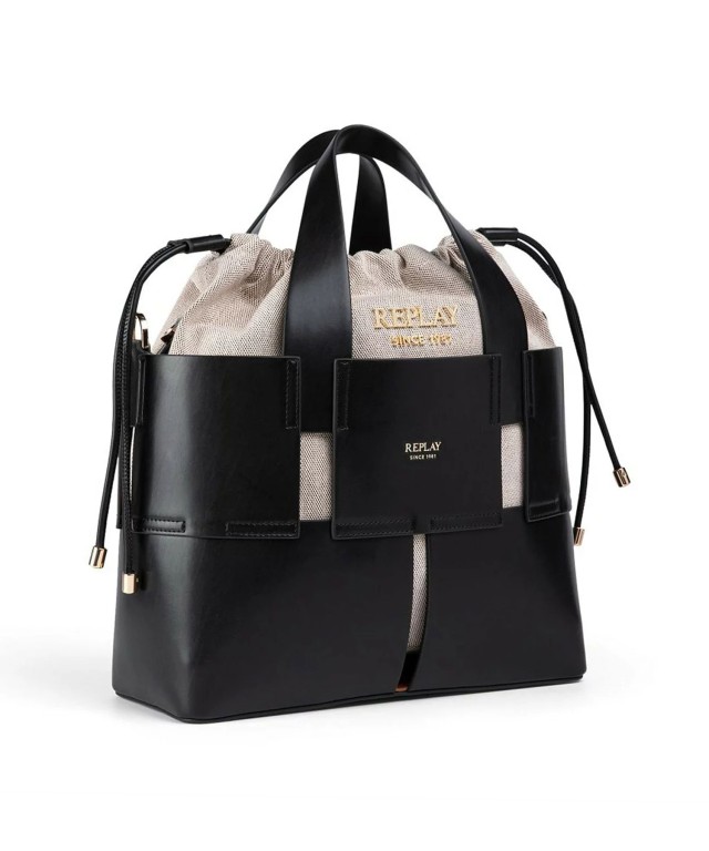 Replay Γυναικεία Τσάντα Μαύρη Εκρού