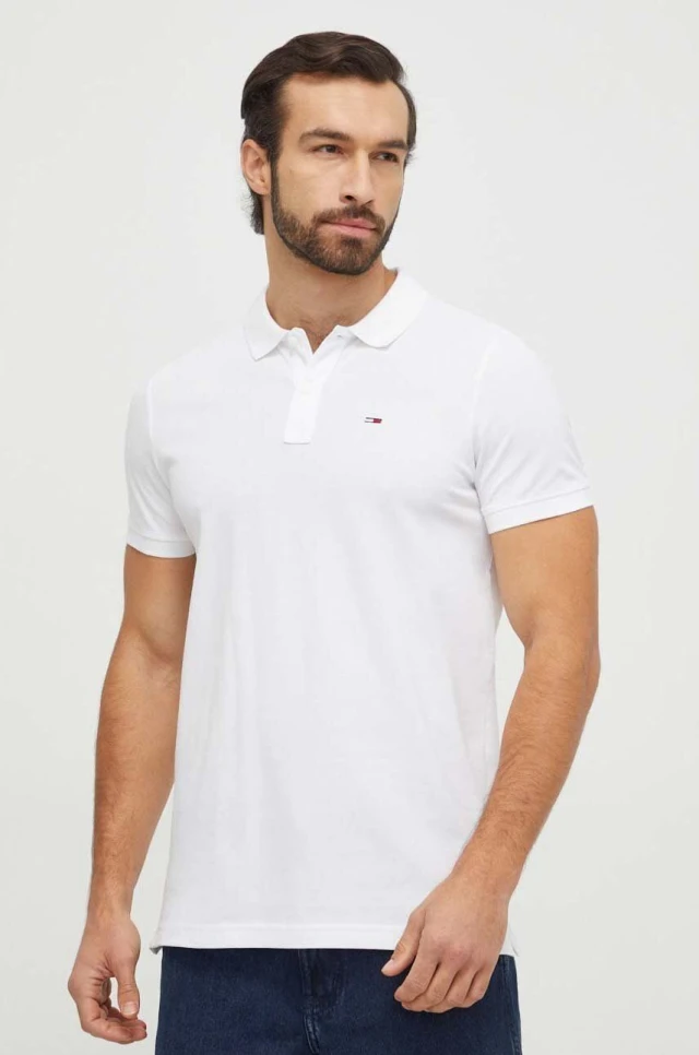 Tommy Hilfiger Tjm Slim Placket Polo Ext Ανδρική Μπλούζα Polo Λευκή