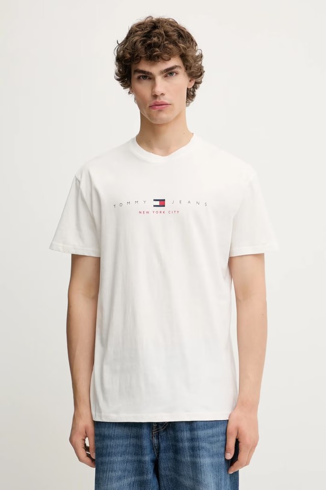 Tommy Hilfiger Tjm Reg Flag Linear Ss Tee Ext Ανδρική Μπλούζα Λευκο
