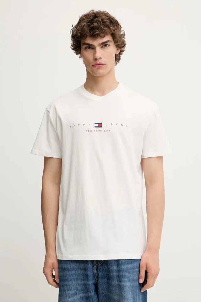 Tommy Hilfiger Tjm Reg Flag Linear Ss Tee Ext Ανδρική Μπλούζα Λευκο