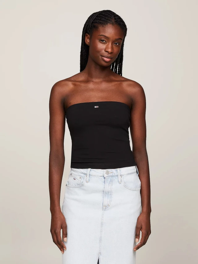 Tommy Hilfiger Tjw Slim Essential Tube Top Γυναικεία Μπλούζα Μαύρη