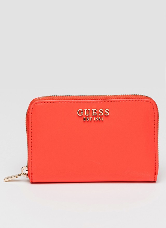 Guess Laurel Slg Medium Zip Around Γυναικείo Πορτοφόλι Κοραλί