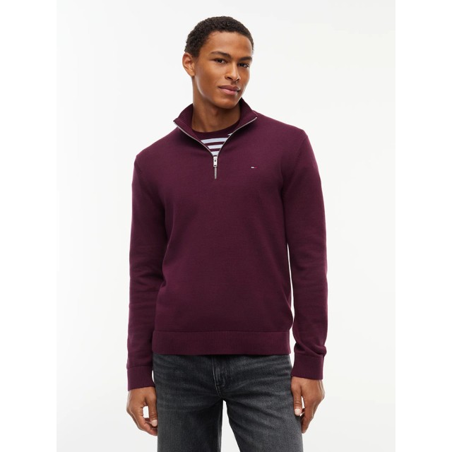 Tommy Hilfiger Tjm Slm Ess Light 1/4 Zip Swtr Ext Ανδρικό Πλεκτό Μπορντό