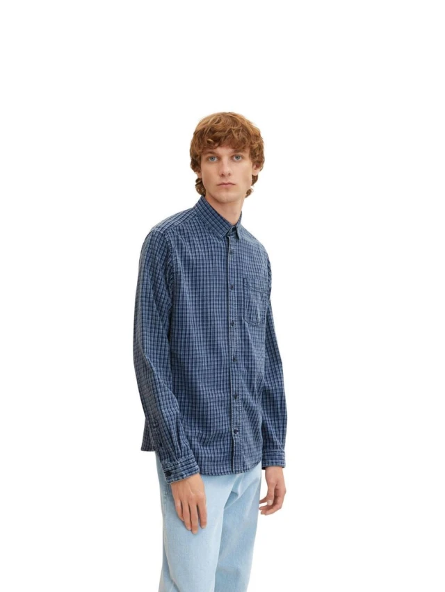 Tom Tailor Checked Indigo Sh Ανδρικο Πουκαμισο Μπλε