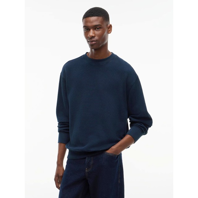 Tommy Hilfiger Tjm Rlx Washed Waffle Crew Ext Ανδρικο Φουτερ Βαφλα Μπλε