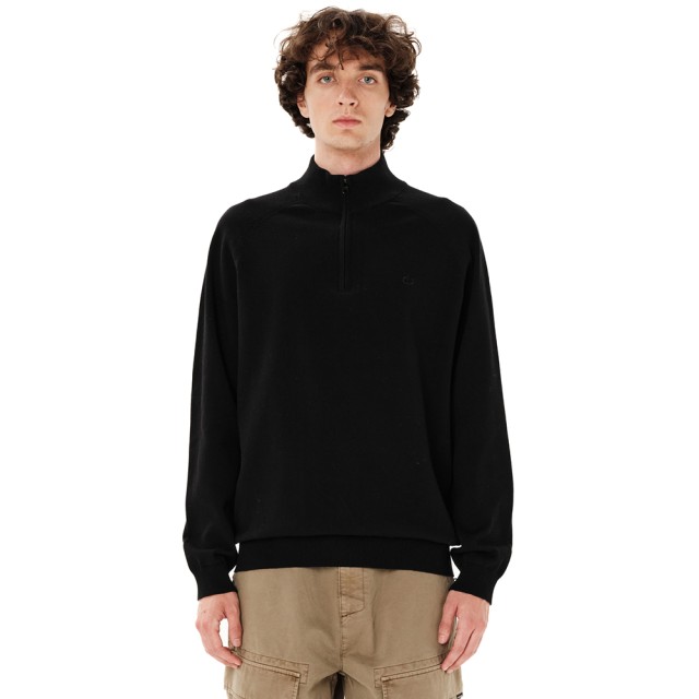 Emerson Mens Knit Half Zip Sweater Ανδρικό Πλεκτό Μαύρο